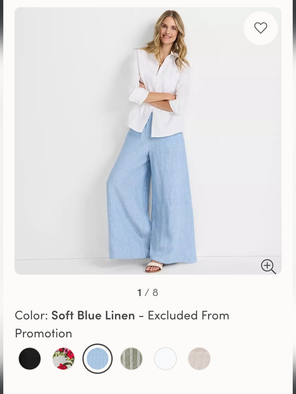 Land's End Size 1X Soft Blue Wide-Leg Linen Pants